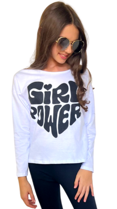 REMERA POWER GIRL BLANCA/NEGRO - comprar online
