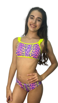 bikini animal print violeta con volados - tienda online