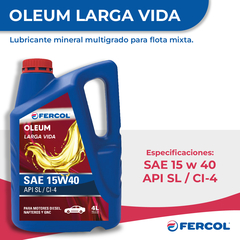 Aceite Fercol Oleum Mineral Larga Vida 15w-40 4lt - comprar online