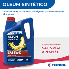Aceite Fercol Oleum Sintetico 5w-40 Multigrado 4 lt - comprar online