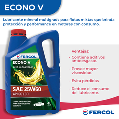 Aceite Fercol Econo V 25w60 Lubricante Alto Kilometraje x 4Lts en internet