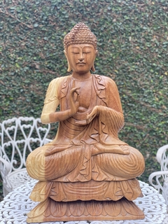Buda Sentado Karana Mudra Proteção Madeira 80cm - loja online