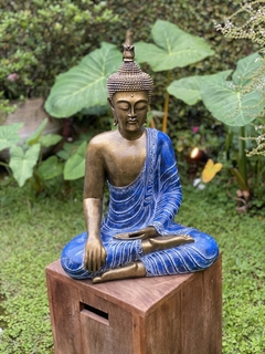 Buda Tailandês Color 65cm - Resina (Dourado/Azul)
