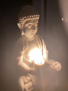 Escultura Luminária Buda Marmorite 44cm - Zenz Arts