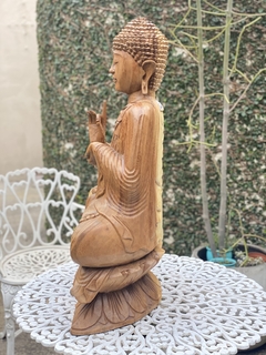 Buda Sentado Karana Mudra Proteção Madeira 80cm