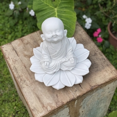 Monge/Buda sorridente + Lótus - Marmorite (22cm)