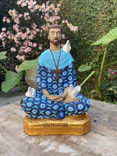 Imagem do 10 UNIDADES - São Francisco de Assis Meditando/Lótus - Gesso (19cm) (15 DIAS UTEIS PARA PRODUZIR)