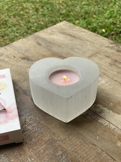 Porta Vela Coração Selenita Natural - 8cm - comprar online