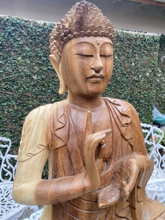 Buda Sentado Karana Mudra Proteção Madeira 80cm - Zenz Arts