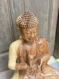 Buda Sentado Karana Mudra Proteção Madeira 80cm - Zenz Arts