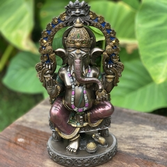 Escultura Ganesha Sentado No Trono Veronese 26cm