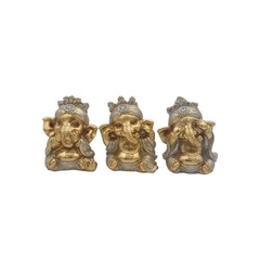 Escultura Trio Ganesha Dourado Com Glitter Resina