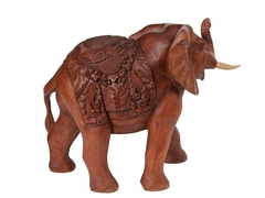 Elefante em Madeira Manto Entalhado 50cm - Zenz Arts