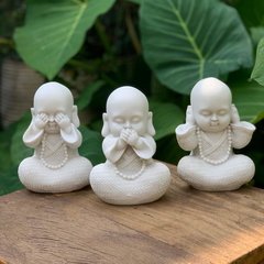 Escultura Trio Budas Sábios - Marmorite (16cm)