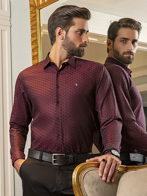 CAMISA MASCULINA LUIZ EUGENIO BORDO COMFORT JACQUARD ALGODÃO EGÍPCIO