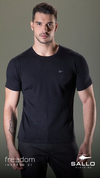 CAMISETA MASCULINA PRETA SALLO 100% ALGODÃO SLIM FIT