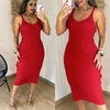 Vestido Tricot Midi Canelado Alças Gisele Vermelho