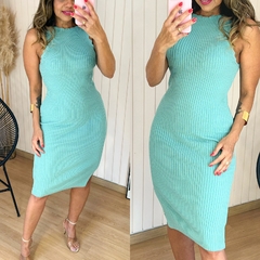 Vestido Tricot Midi Canelado Maressa Verde Menta