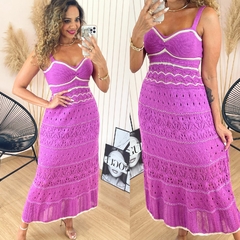 Vestido Tricot Midi Rendado Lariscia Fúcsia