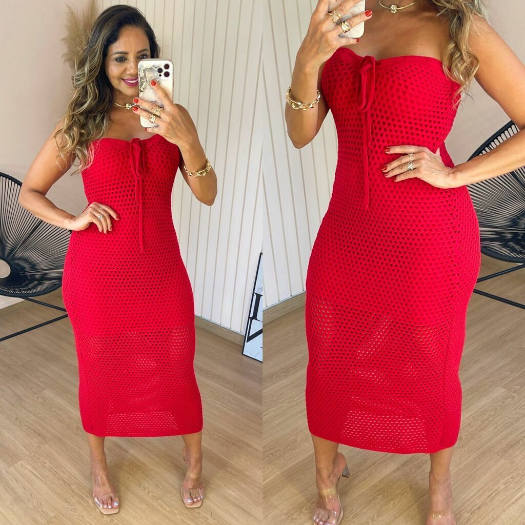 Vestido tricot vermelho curto 2025
