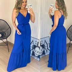 Vestido Longo de Alças Envelope Nayara Azul Bic