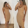 Vestido Tricot Midi Alças Canelado Taisa Nude