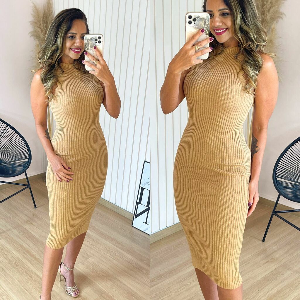 Vestido Tricot Midi c/ Lurex Maressa Dourado