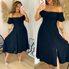 Vestido Midi Ciganinha Liso Cecilia Preto