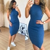 Vestido Tricot Midi Canelado Maressa Azul Marinho