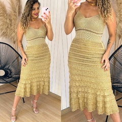 Vestido Tricot Midi Camadas Wanessa Cáqui Dourado