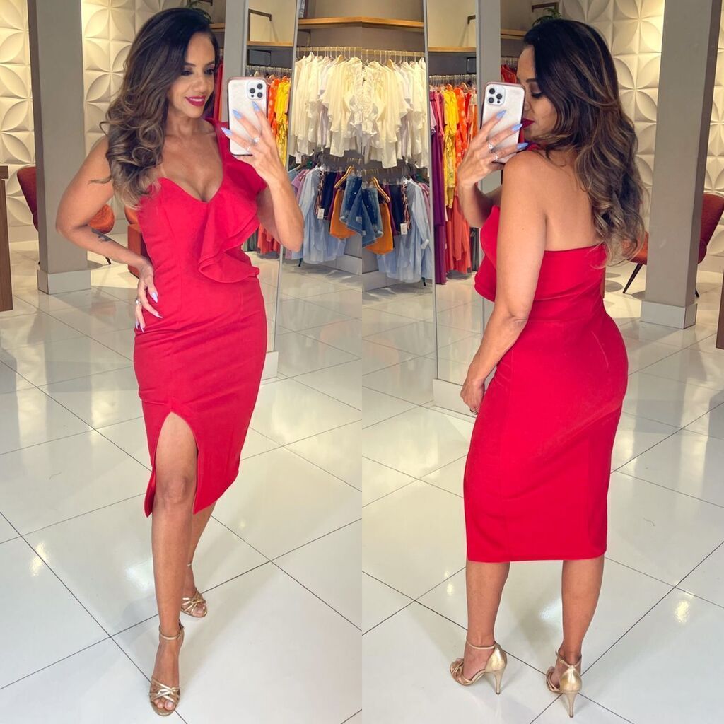 Vestido com fenda de babado 2025