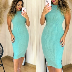 Vestido Tricot Midi Canelado Marly Verde Menta