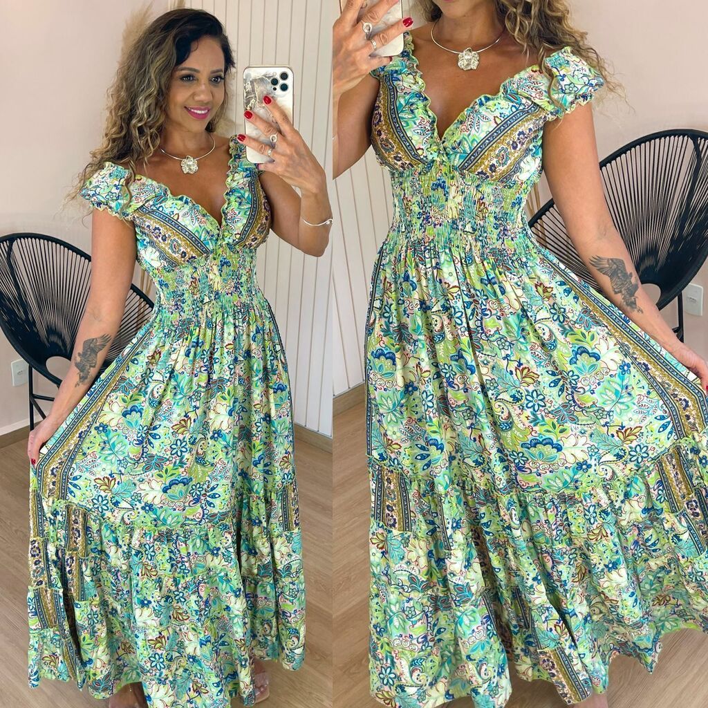 Vestido Longo Indiano Ciganinha Lyna Verde E1