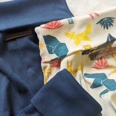 Dupla de calças cresce junto - azul noite e origamis - PACOTINHO SLING