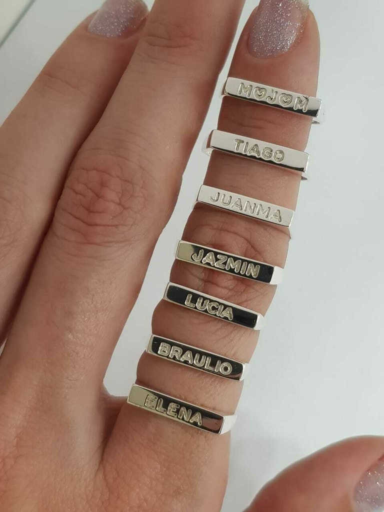 anillo barrita con nombre de plata 925