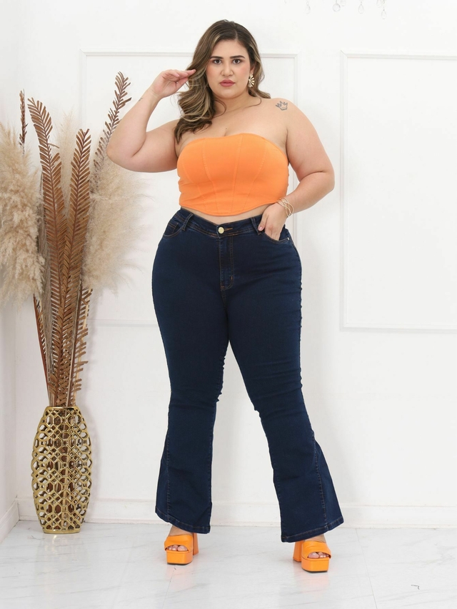 Calça Jeans Plus Size Feminina Flare Cintura Alta Até O 66