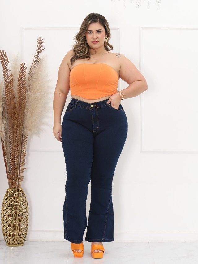 Calça Jeans Plus Size Feminina Flare Cintura Alta Até O 66