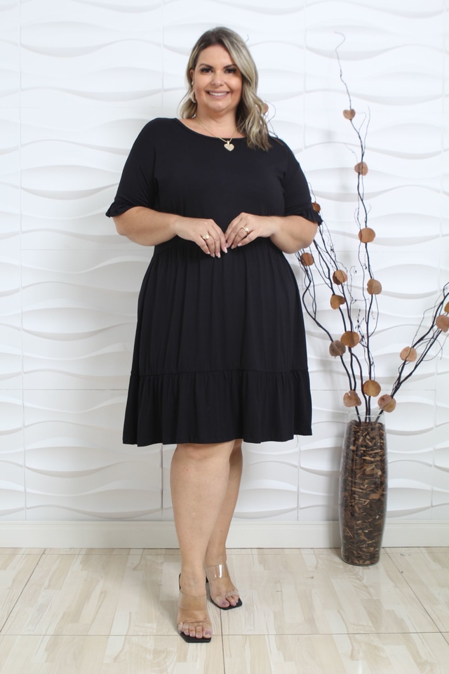 Vestido Plus Size de salão Curto Babado Manga básico Bainha com babado  modelo Evangelico