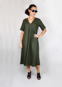 Vestido Nesga Evasê Verde Militar - Joana Paixão