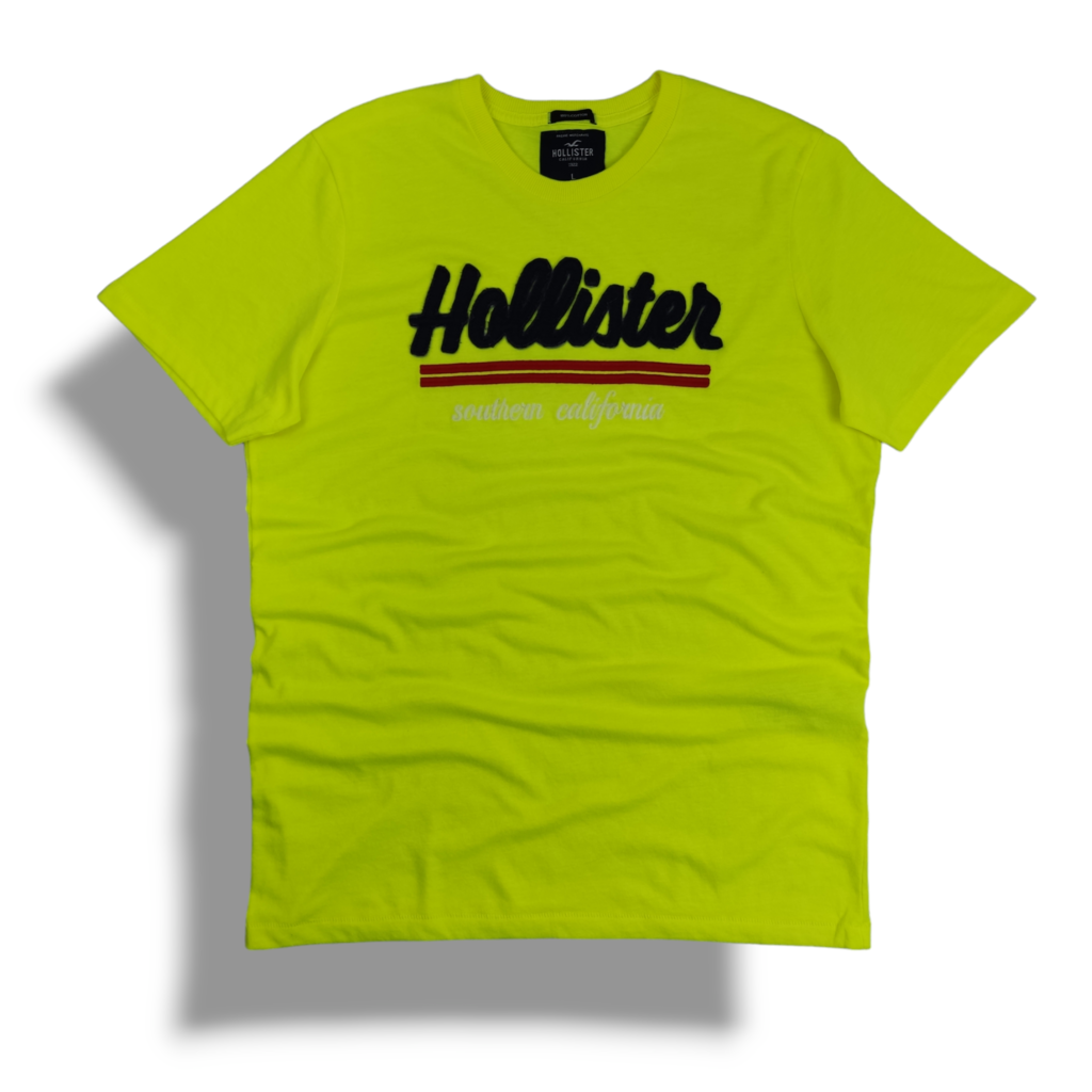 Camiseta Hollister bordada amarela neon