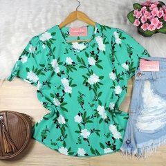 Blusa Floral com Laço Verde BS3925