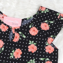 Blusa Floral Manga Curta Preta BS3521 - comprar online