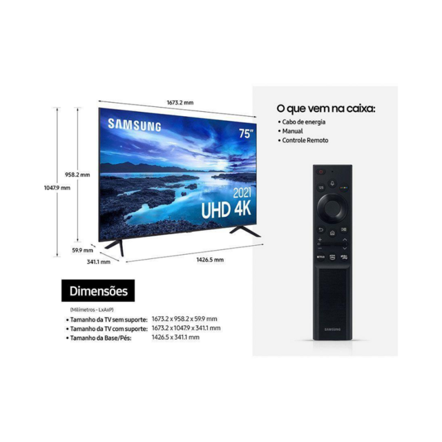 Smart TV 75" Crystal 4K Samsung 75AU7700 Wi-Fi - Bluetooth Alexa Built