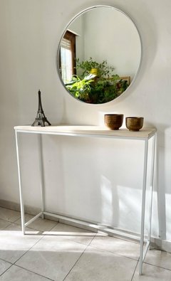 Mesa arrime blanca + Espejo circular 60cm