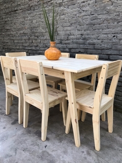mesa retro de pino con sillas
