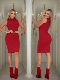 Vestido VERMELHO midi gola sem manga