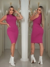 Vestido Fucsia midi gola sem manga