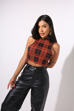 Cropped SARAH Xadrez Terra Cota - comprar online