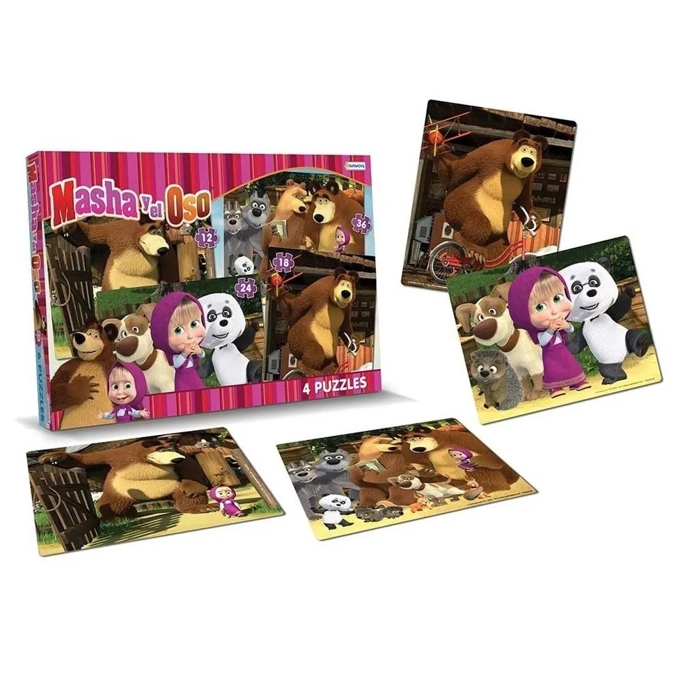 4 PUZZLES MASHA Y EL OSO TAPIMOVIL AMA02901