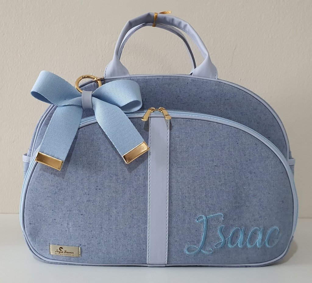 Bolsa maternidade G Linho azul bebe